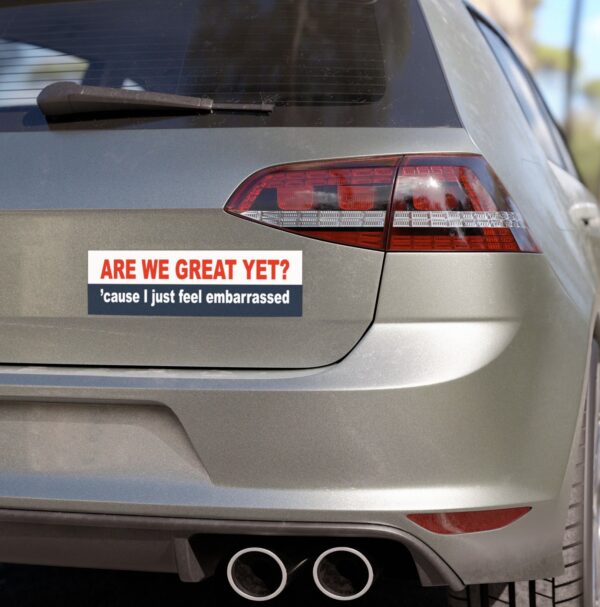 Are we great yet 'cause I just feel embarrassed Bumper Sticker us