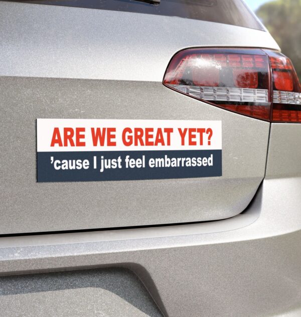 Are we great yet 'cause I just feel embarrassed Bumper Sticker us