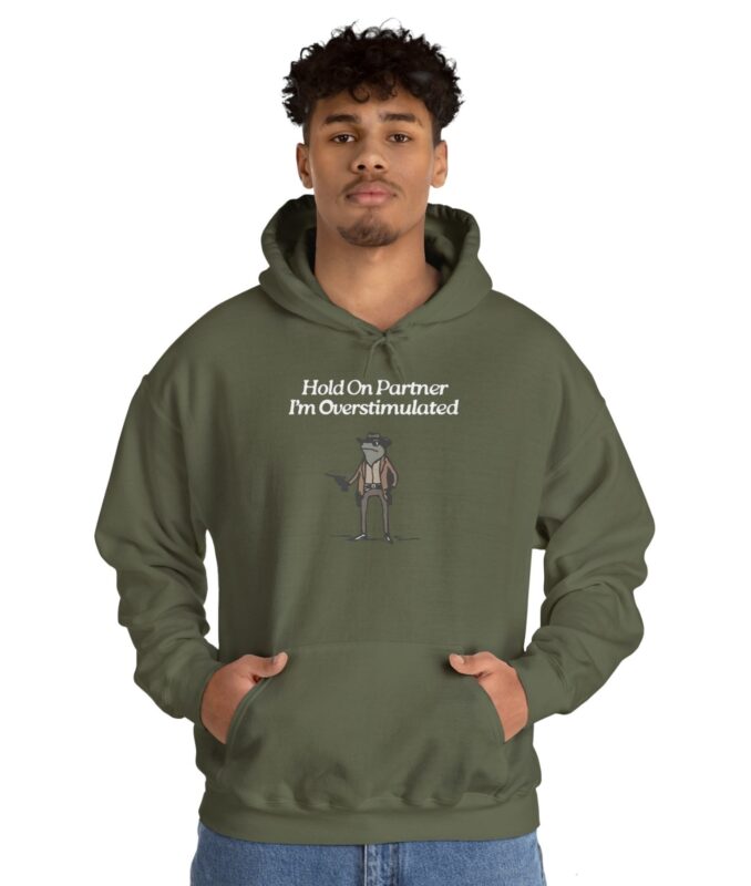 Cowboy Frog Hold On Partner Im Overstimulated Hoodie