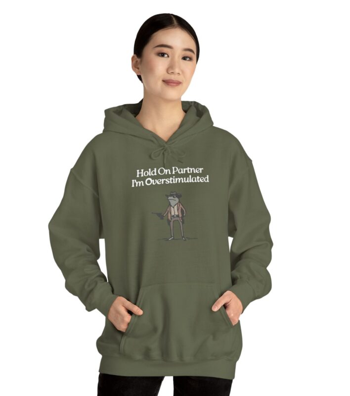 Cowboy Frog Hold On Partner Im Overstimulated Hoodie