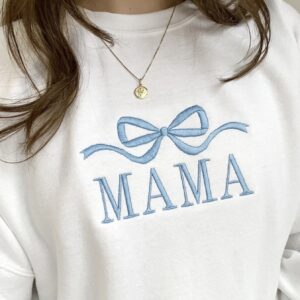 Cute and Trendy Mama Bow Embroidered Gemma Crewneck Sweatshirt