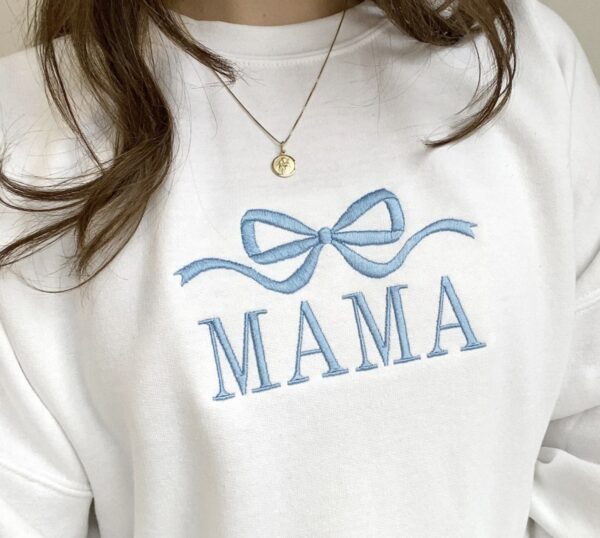 Cute and Trendy Mama Bow Embroidered Gemma Crewneck Sweatshirt