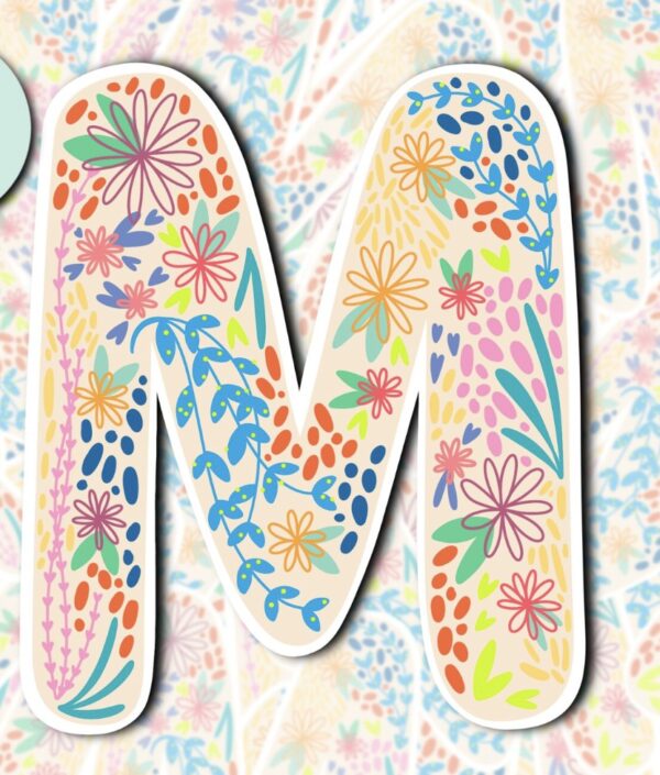 Floral Initial M Sticker Letter M Monogram Decal Bumper Sticker