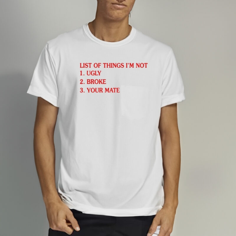 List Of Things I'm Not Ugly Broke Your Mate T-Shirt1