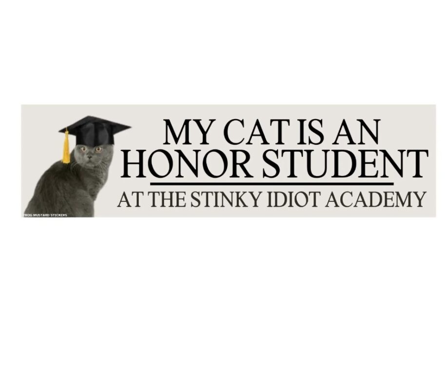 My Cat is an Honor Student at the Stinky Idiot Academy Car Sticker