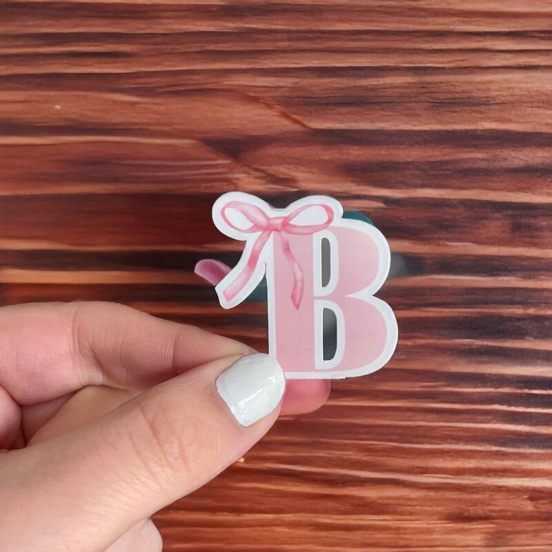 Monogram Sticker For Girly Girl Initial Decal With Bow Pink Coquette Sticker