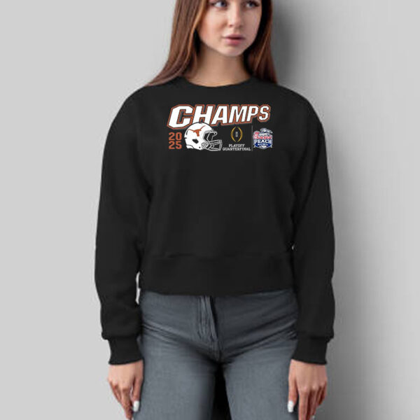 Official Texas Longhorns Playoff Quarterfinal 2025 Chick-fil-A Peach Bowl Champs Helmet T-Shirt