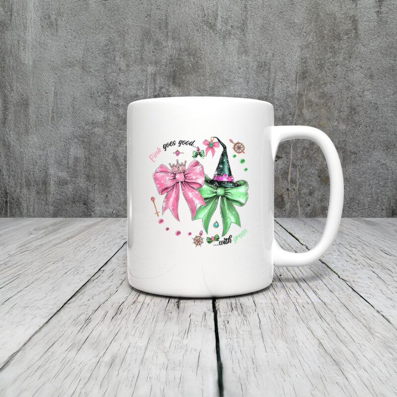 Pink Goes Good With Green Funny Halloween Witch Women Girls Mug Coffee