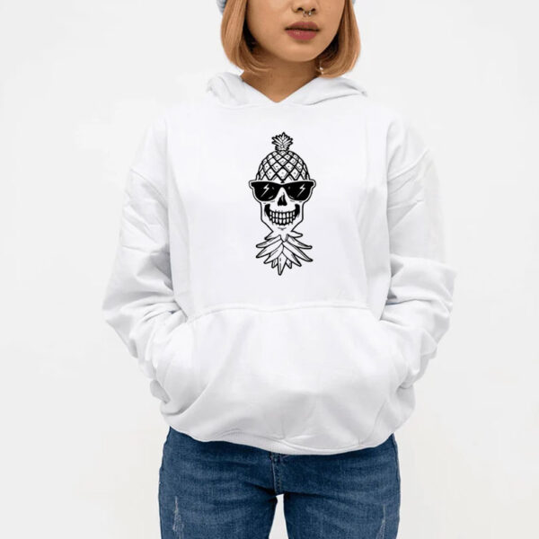 Upside Down Swinger Pineapple Skeleton Skull With Sunglasses T-Shirt