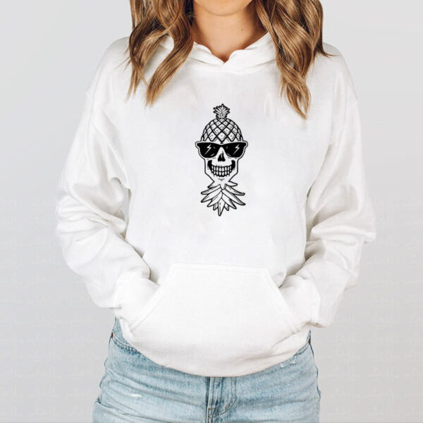 Upside Down Swinger Pineapple Skeleton Skull With Sunglasses T-Shirt